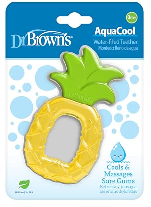 Dr. Brown’s Mordedor de Frío para Bebé 3M+ AquaCool Piña – Mordedor Refrigerante Lleno de Agua Purificada y con Texturas para un Alivio Extrafrío de la Dentición – Sin BPA