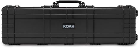 Koah 53 Inch Weatherproof Protective Roller Rifle Hard Case with Customizable Foam, Pressure Valve, and Lock Fittings (Black)