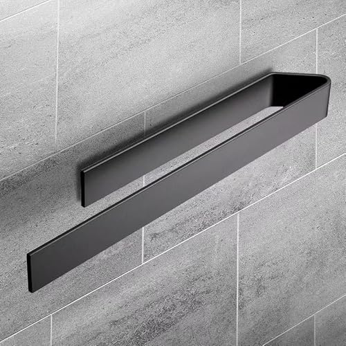 Porte-serviettes mural en aluminium – 40 cm auto-adhésif, sans perçage, au-dessus de la porte pour cuisine ou toilettes (noir)