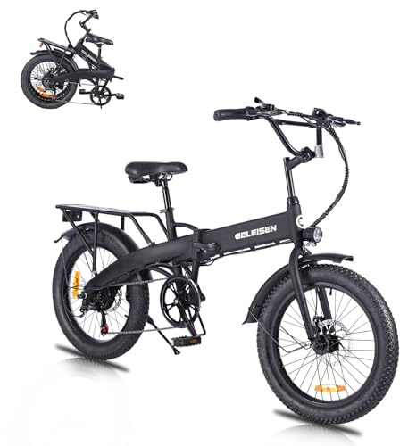 GELEISEN Folding Electric Bike for Adults, 20×3.0 Fat Tire Electric Bicycle, 374.4Wh Battery Ebike, 20MPH Electric Cargo Bike with LCD Color Display & 6 Speed Gears (Fits for 5'0+) (Black)