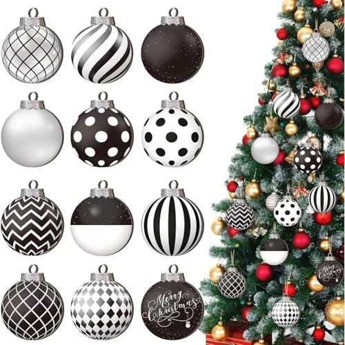 Weihnachtskugeln Weihnachtskugelschmuck Schwarz-weißer Für Weihnachtsschmuck, 36 Stück Unzerbrechlicher Weihnachtsbaumschmuck Mit Aufhängeöse Für Feiertage Und Partys (6 Stilen 8cm)