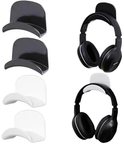 YCHYAN 4 stycken hörlurshållare, väggmonterad spelheadset hållare, böjd design, tjockt mångsidigt hörlursfäste vägg, utrymmesbesparande, lämplig för alla typer av hörlurar
