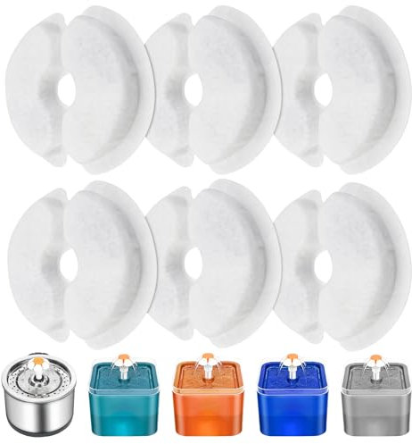 Eckerdromk Filtro de Fuente de Agua, 6 Piezas Fuentes para Gatos Filtros de Repuesto para Fuente Agua de Gato 2L & 2.5L/67 oz&84 oz, Carbón Activado de Algodón & Resina con Ttriple Filtración