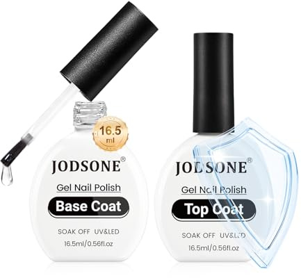 JODSONE Vernis Semi Permanent, 2 x 16,5ML Base et Top Coat Vernis Gel UV Semi Permanent, No Wipe Top Coat et Base Coat pour studio de manucure DIY Home