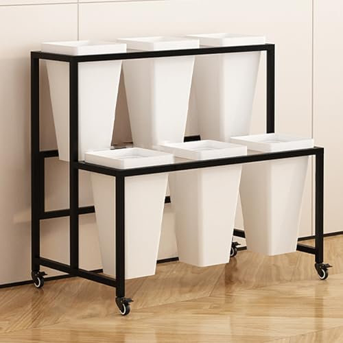 Présentoir de fleurs à 2 niveaux avec 8 seaux carrés blancs - Étagère mobile pour plantes d'intérieur et décoration de mariage (noir)