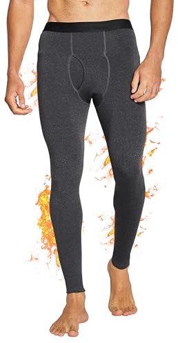 YESWEL Pantalón Térmico para Hombres con Bragueta, Prenda Interior Larga Cálida, Funcional para el Esquí de Invierno (Gris Oscuro, M)