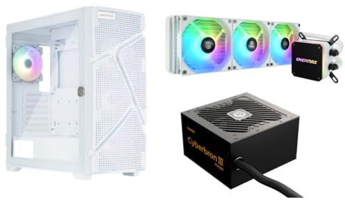 Enermax MarbleShell Mesh MS31 snövit ARGB Midi Tower Gaming-PC-hölje & CYBERBRON III 750 watt 80 Plus brons strömförsörjning och vattenkylning LIQMAX III 360 vitt paket; 31 WW-750N-360 W