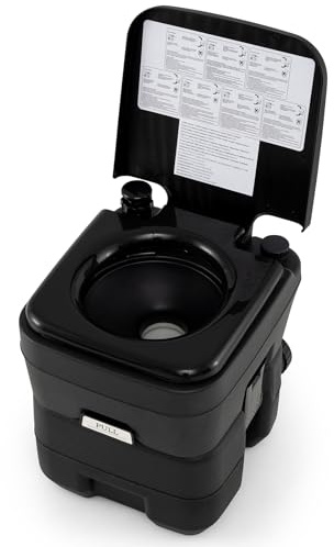 GYMAX Inodoro Portátil de 20L con Depósito de Agua de Limpieza Extraíble de 12L - Ideal para los Viajes al Aire Libre de Adultos, Camping, Senderismo, Navegación y Viajes en Coche (Negro)