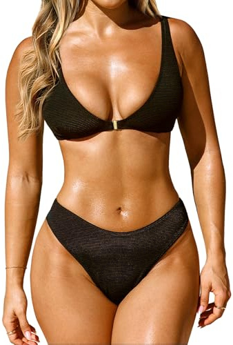 Coloquin Women Sexy Push Up Bikini Sets Two Piece Swimsuit Bathing Suits Bikinis Swimwear Swimming Costume Black M