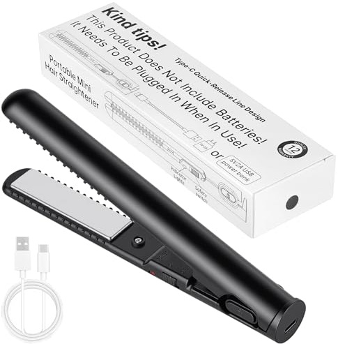 Aomig Mini Piastra per Capelli, Piastra per Capelli e Arriccia Capelli 2 in 1 Piastra Piccola, Ferro Arricciacapelli da Viaggio, Piastre in Titanio, Riscaldamento Rapido, Nero