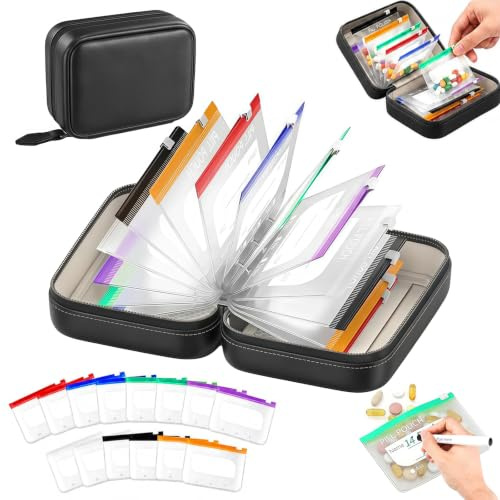 Ensemble de Piluliers étanches,14 Jours Pilulier Sac | Ensemble De Pochettes à Pilules étanches avec 14 Médicaments Code Couleur Dossier,Organiseur de Voyage Réutilisable