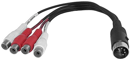BestPlug 20cm Y Audio Stereo Kabel Adapter Verteiler Splitter Weiche, 4 L-R Cinch Buchse Kupplung weiblich auf 1 5pol MIDI Stecker männlich, Schwarz