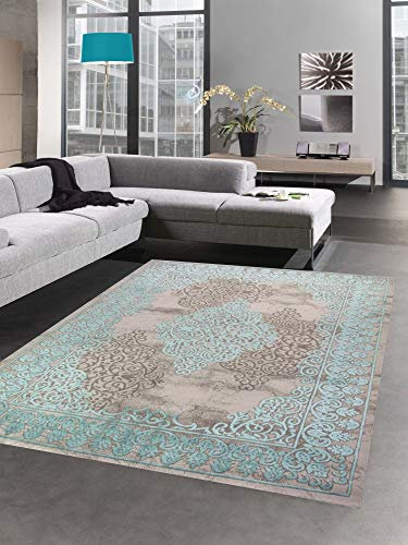 CARPETIA Teppich Wohnzimmerteppich Ornamente Vintage türkis grau Größe 160x230 cm