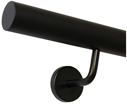 TIBU Handlauf Schwarz pulverbeschichtet V2A Edelstahl Geländer innen außen wetterfest beständig 40 cm mit 2 Halter und gerade Kappe