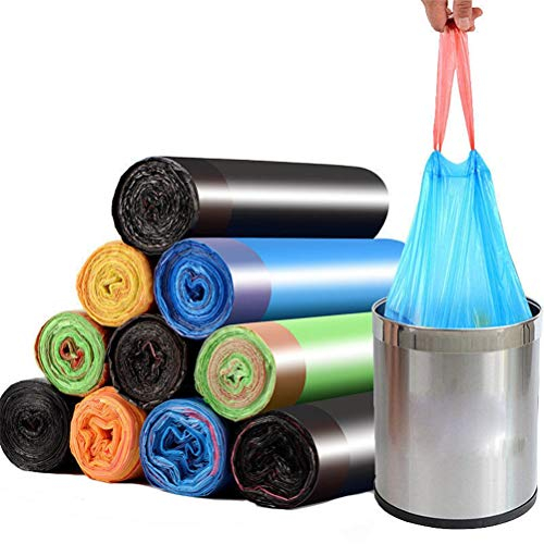 Dbtxwd Sacs À Ordures Étanches avec Cordon De Serrage, Sacs Poubelle Durables, Sacs Poubelle De 4 À 6 Gallons, Sacs Poubelle pour Maison, Bureau, Couleur Aléatoire,30 pcs