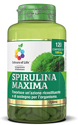 Colours of Life Spirulina Maxima - Integratore di Spirulina - Azione Ricostituente e di Sostegno per l'Organismo - Vegano e Senza Glutine, 120 Compresse