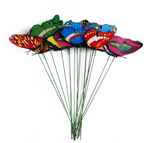 FitBest Lot de 15 piquets papillons multicolores étanches 3D sur tiges en fil de fer pour décorer les parterres de fleurs, les pots de fleurs, le jardin ou la terrasse