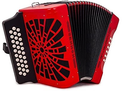 ACORDEONES DIAT. BOTONES. HOHNER Acordeon de piano cromatico EL REY DEL VALLENATO GCF ROJO SILVER GRILL.