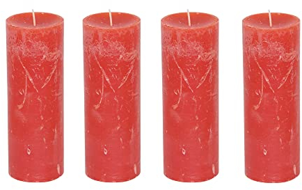 Stubbljus rustik set om 4 – blockljus, blockljus, ljus, adventkrans, advent – inget sot – brinntid: 95 timmar – många färger – 7 x 19 cm (röd)