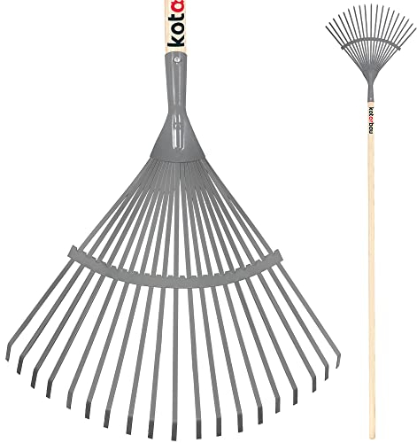 KOTARBAU® Rastrillo de Acero de 180 cm, Rastrillo de Abanico para Hojas, Rastrillo de púas Resistentes, Rastrillo de jardín con Mango de Madera, Rastrillo para césped, Rastrillo Escoba