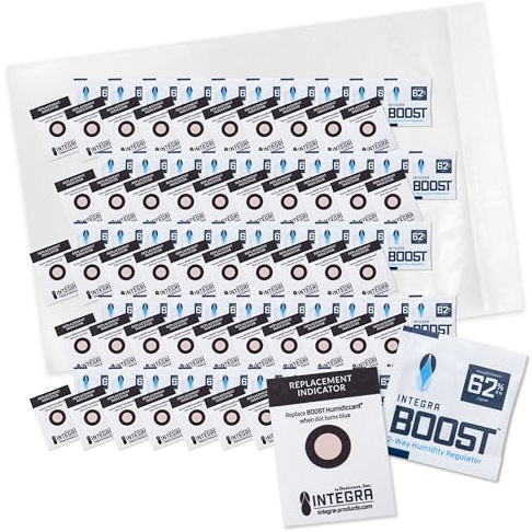 Integra Boost 62% RH Humidity Packs with 2-Way Humidity Control, Plant-Based, Salt-Free, 2 Gram, 50 Pack
