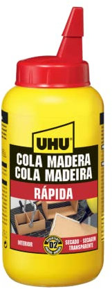 UHU Cola Madeira Express D2 250 G: Adhesivo para madera en botella, Transparente, Líquido, Rápido (4 minutos), Resistente a la humedad, Ideal para interiores