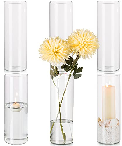 Hewory Glasvase Zylinder Vasen Set: 25cm Hohe Vase Glas 6er Glasvasen für Tischdeko Hochzeit - Kerzengläser Windlicht Glas Zylindervasen Set Glaszylinder für Kerzen Hochzeitsdeko Party Home Wedding