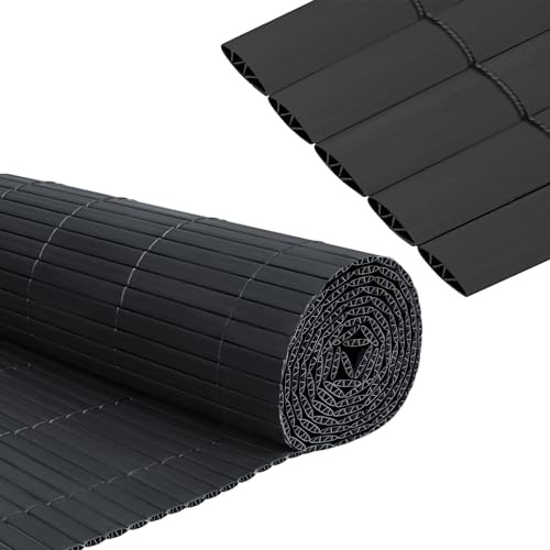 Froadp 90 x 900 cm, estera de protección visual de PVC con bridas, imitación de bambú, valla de protección visual con láminas reforzadas para balcón, valla para exteriores, jardín, terraza (antracita)