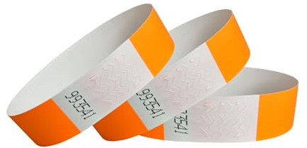 CINTAPUNTO Braccialetti carta eventi - 1000 pezzi - identificativi colorati tipo Tyvek Bracciali di carta impermeabili - braccialetto discoteche - per feste festival con chiusura adesiva - Neon Orange