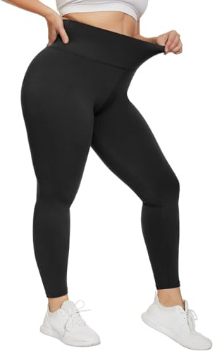 HIPOWER Pantalon de sport pour femme - Taille haute - Grandes tailles - Opaque - Noir - Legging sportif - Long - Gainant - Taille plus - Pantalon de sport - Élastique - Pantalon de yoga - Pantalon de