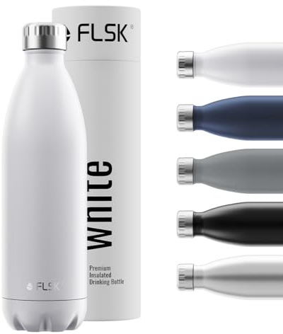 FLSK Trinkflasche – Premium Edelstahl Thermosflasche – 100 % auslaufsicher & kohlensäuregeeignet – hält 24 h kalt & 18 h heiß – BPA-frei (white, 1000 ml)