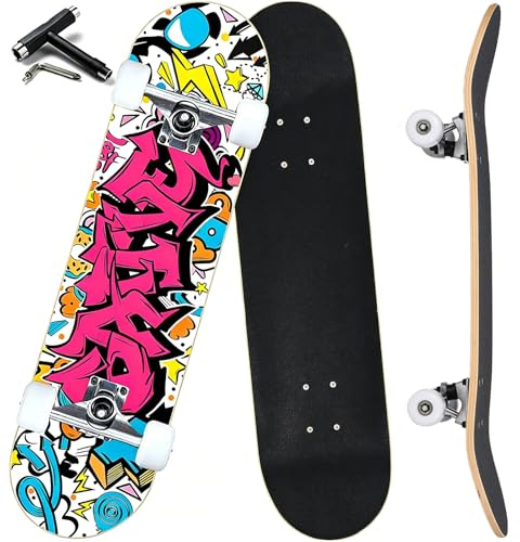 ANYFUN Pro Complete Skateboards for Beginners Girls Boys Kids Youths Teens Adults 31x8 Skate Boards 7 Layers Canadian Maple Double Kick Deck Concave Longboard (Candy)