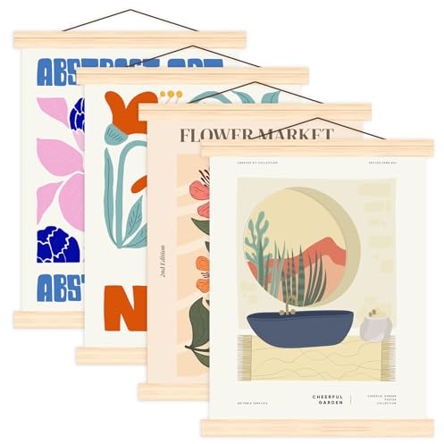 Pilikoll 4 Stück A4 Posterleiste Posterschiene Posterleisten 21CM Magnetisch Posterschiene Bilderleiste Posterhänger Posterrahmen Holz Poster Aufhänger für Poster, Fotos, Bilderrahmen Kunstwerk