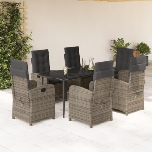 Keyroto Rattan trädgårdsmöbler set med 6 trädgårdsstolar hög rygg justerbar trädgård matsal grupp 6 personer sittgrupp utomhus polyrattan sittgrupp sittgrupp terrassmöbler utomhus-grå-7-delad g-6