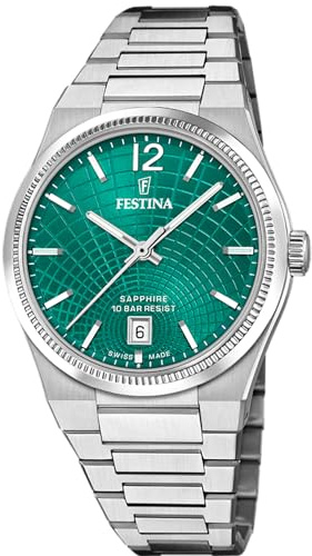 Festina Swiss Made Damen Armbanduhr Edelstahl 316L Silber - Quarzwerk - Kratzfestes Saphirglas - Wasserdicht 10 ATM - Datum F20052/6 Rive Collection