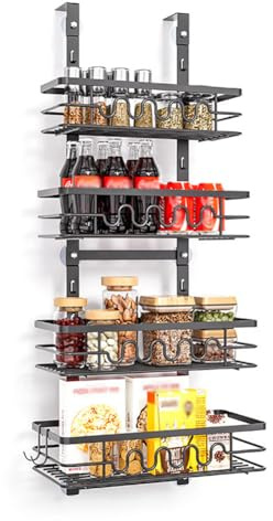 Cachpib Over Door Storage Kitchen Pantry Organizer, Pantry Door Organizer Shelves, Metal Hanging Spice Rack For Pantry Door, Multi-Tier Over The Door Organizer For Kitchen Bathroom, 4 layers