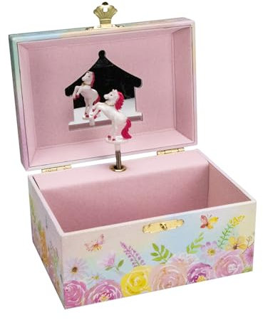 GICO 92066 Boîte à bijoux licorne pour fille avec musique, figurine rotative et miroir Cadeau d'anniversaire fille Boîte à bijoux pour enfants 15 x 13 x 9 cm