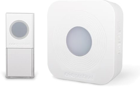 SCS Sentinel - Carillon sans Fil - Portée 200 m - 36 Mélodies au Choix - Indicateur Lumineux - Bouton Étanche IP44 - Fonctionne à Piles - Couleur Blanc Élégant