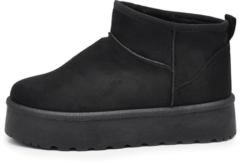 IF Stivali Stivaletti Mammut Da Donna Alla Caviglia Con Pelo Pelliccia Platform Zeppa Camoscio Sintetico R-17 Nero N.40