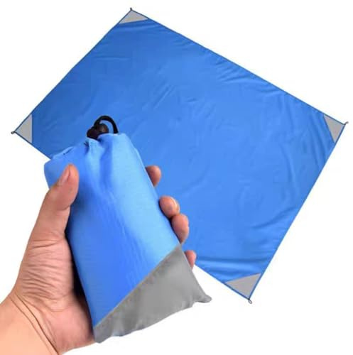 WLHFDC Mini coperta da picnic con 4 angoli di fissaggio, ultraleggera, portatile, da campeggio e escursioni, impermeabile, per spiaggia e picnic, 140 x 200 cm (blu)