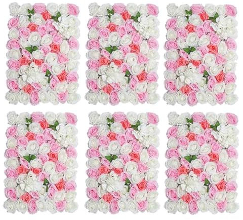 HHOZsafety 6 Pack Pink Rose Flower Wall Backdrop 15.7 X 23.6 Inch 3D Flower Wall Panels Backdrop Artificial Flowers for Weeding Party Baby Bridal Shower Decoration