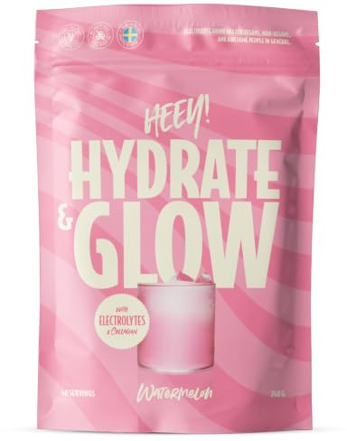 Heey! Hydrate & Glow Elektrolytpulver med Vegansk Kollagen, Vattenmelon & Passionsfrukt, 100% Vegansk Formula med Hyaluronsyra (240 g, Vattenmelon)