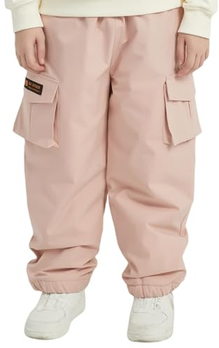 SNBOCON Kids Snow Pants Boys Girls Winter Waterproof Baggy Loose Pants Outdoor Snowboard Skiing Drawstring Elastic Trousers(150cm,Pink)
