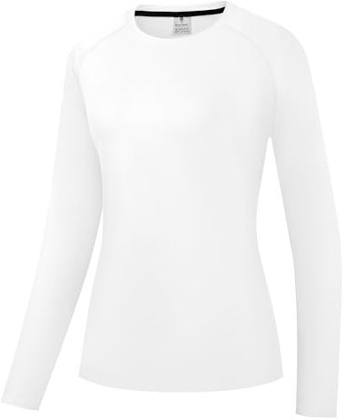 Damen Rash Guard UPF 50+ Sonnenschutz Langarm T-Shirts Leichte, schnell trocknende SPF UV Schwimm Shirts Weiß 02-S