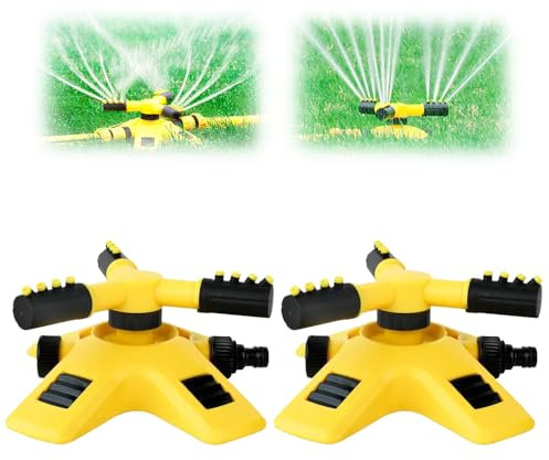 Automatique 360 Rotatif Arroseur Pelouse, Arroseur Jardin, 3 Bras Arrosage Potager ABS Système d'Irrigation pour Pelouse Jardin Plantes Champ de Légumes Enfants Jouant (2pcs)