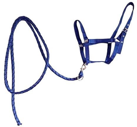 APLVFFZH 2 Piezas Cabestro para Caballo con Rienda Nylon Resistente Arnés Ajustable Accesorios Cómodos Adecuado para Paseo Trailering Deportes Ecuestres Establ, Azul