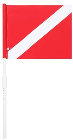TOMETURE Pavillon de plongée pour Bateau : Pavillon de plongée Flottant Rouge et Blanc avec mât de Renfort de 60 cm, Signal de sécurité de 33 x 30 cm pour bouée de Chasse sous-Marine, Navigation