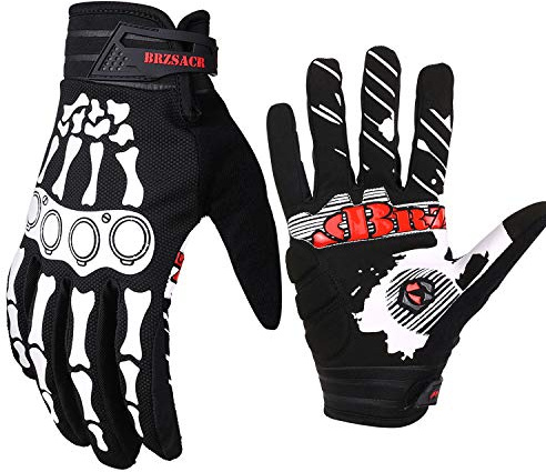 BRZSACR Cycling Gloves Full-Finger Gloves Skeleton Bones Motorcycle Bike Gloves Mountain-Padded Road Bicycle for Men Women Non-Slip and Resistance to Abrasion for Biking Climbing Hiking.(Black.M)