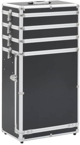 vidaXL Chariot de Maquillage Coffret Mallette de Beauté Valise de Maquillage Cosmétique Trolley à Maquillage Stockage Maison Aluminium Noir