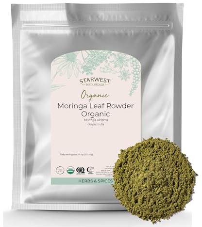 Starwest Botanicals Organic Moringa Leaf Powder - Natural Green Superfood Powder for Tea, Juice, & Smoothies, Certified Kosher, Non GMO - Bulk 1 lb Bag